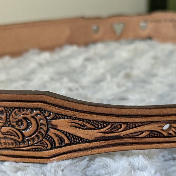 Nocona Leather Belt G908 Tan with Silver Hearts and Buckle 32" - Picture 3 of 6
